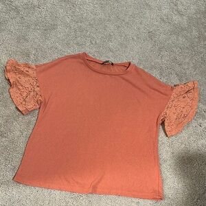 SHEIN Orange Ruffled Short Sleeve T-Shirt